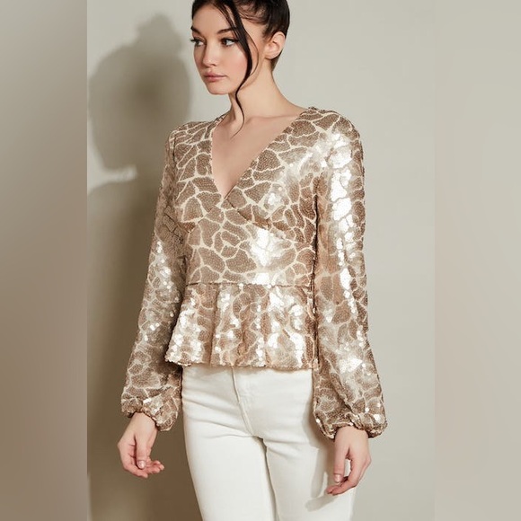 HUTCH Sequin Montana Top‎ in Ivory Women’s Size Large - Picture 1 of 10